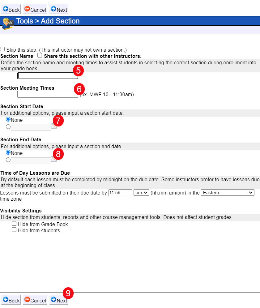 add section instructions