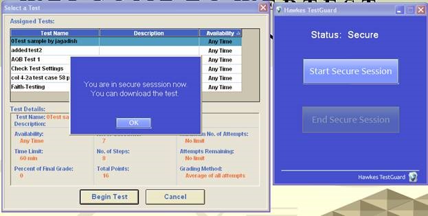 Accessing a TestGuard-protected testing session in Hawkes