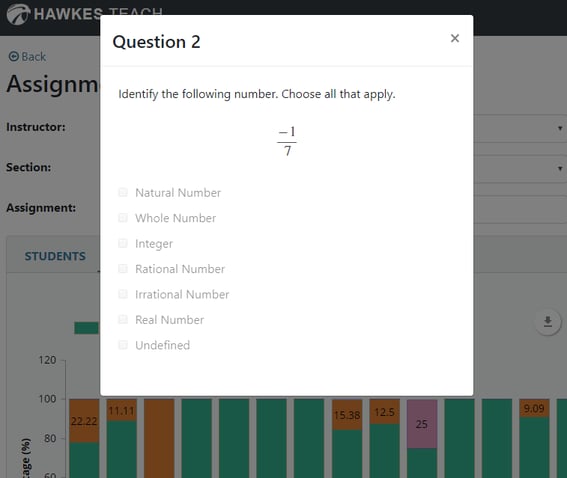 Sample question pop-up window labeled Question 2. Question asks, 