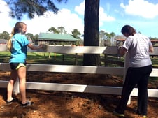 Kate and a local highschooler make sure the fence is sparkling clean.
