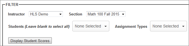 Filter scores by students, sections, assignment types, and instructors