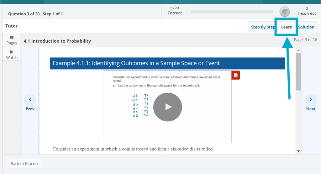 Learn mode screenshot