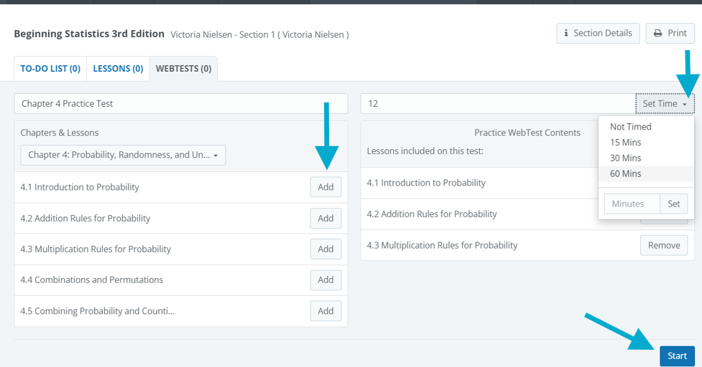 Practice test feature screenshot