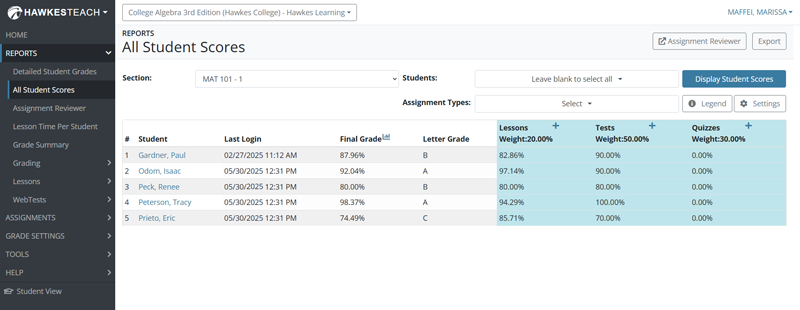 Screenshot of Hawkes left-hand navigation update