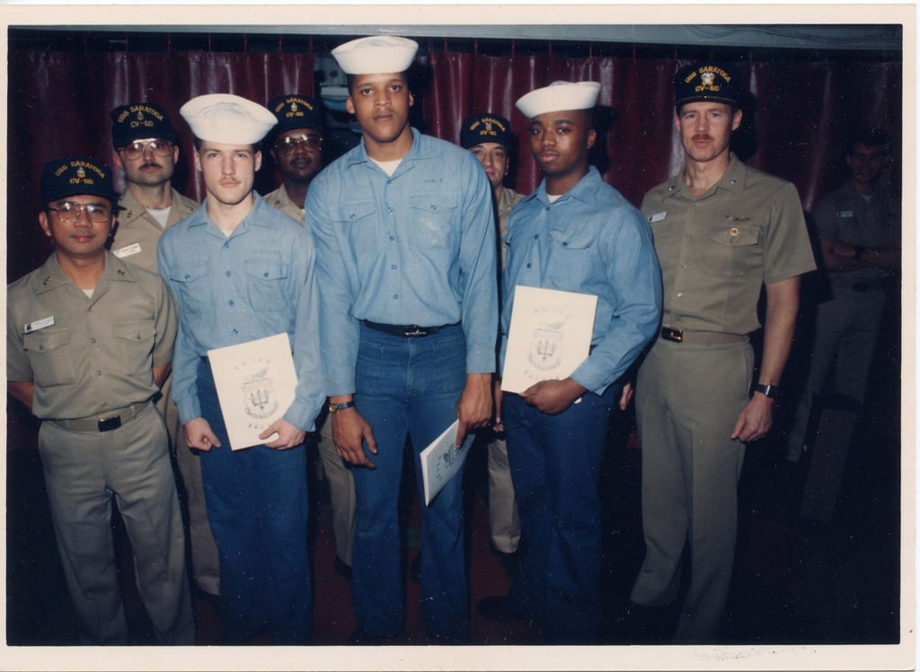 Paul Patison receiving a Navy commendation award in 1990