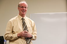 Dr. Paul Nolting speaks to a group of tutors in the TILT building Tuesday morning. Nolting spoke to the tutors about strategies, particularly in math, to better aid in the learning of material when working with students.