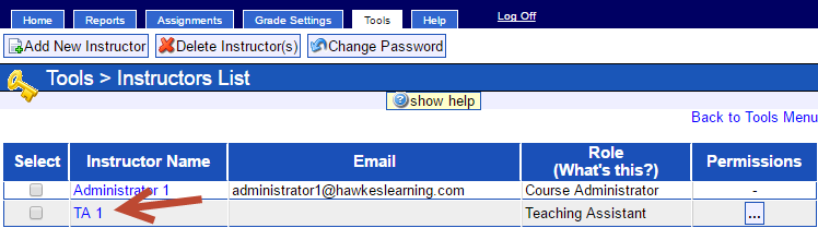 The instructor name shows up as a clickable link.