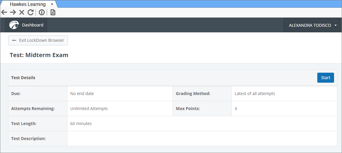 The WebTest start menu is displayed with only one browser tab open.
