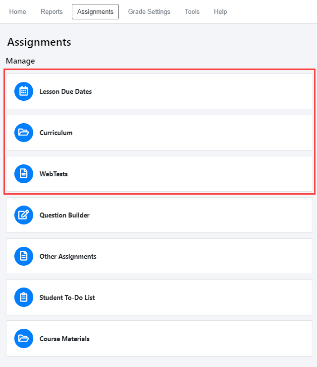 Assignments tab reordered interface screenshot