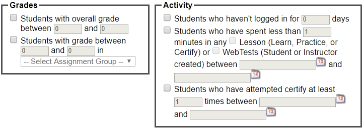 Filter by grade ranges or by activity in the software.