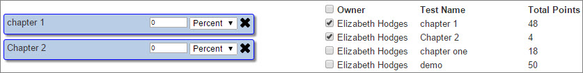 Test names are on the right of the screen. When you select the check box next to the title, it populates on the left to signify that it is a test prerequisite. You can use the X on the right of the prerequisite to deselect it.