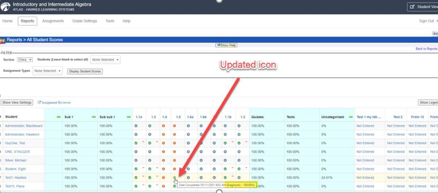 Updated diagnostic test certification icon