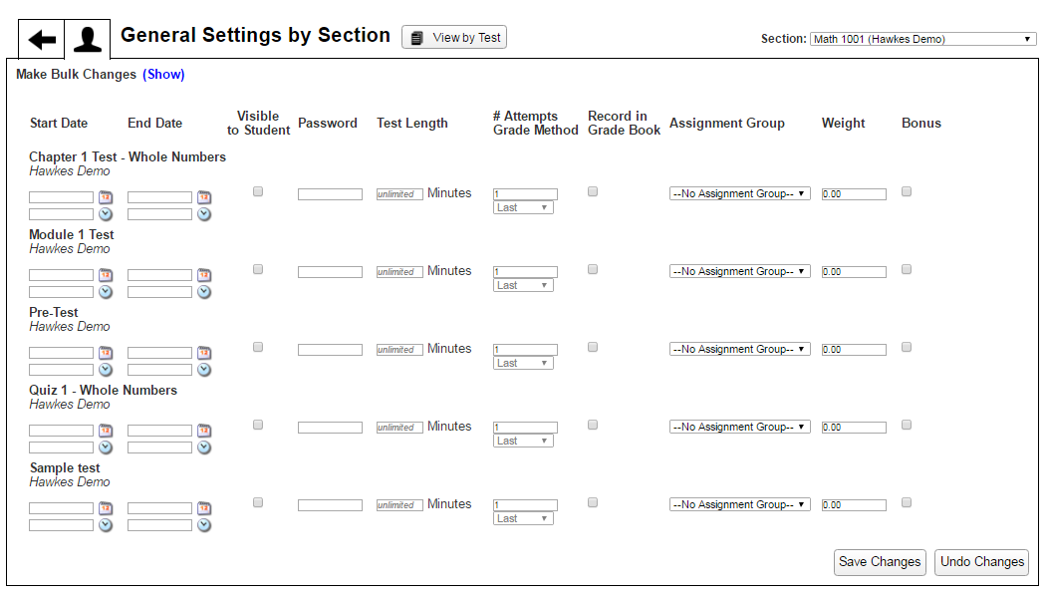 Manage all WebTests assigned to a section