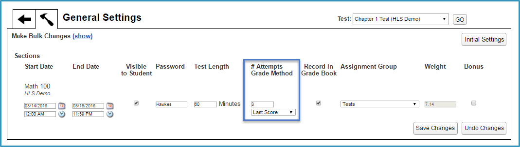 WebTest multiple attempts settings for students or sections