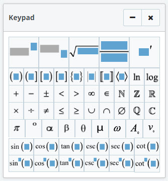 A keypad showing mathematical symbols in a chart.