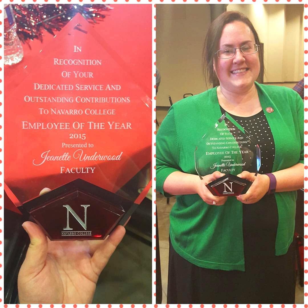 Jeanette Underwood holds her Employee of the Year award.