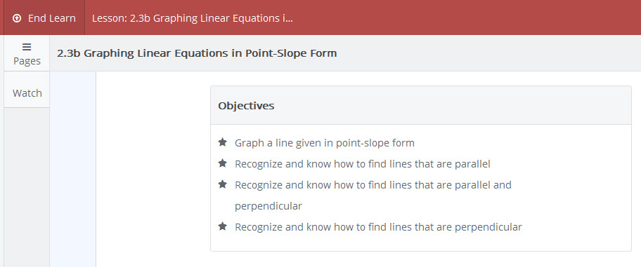 Learn mode starts with the lesson's objectives.