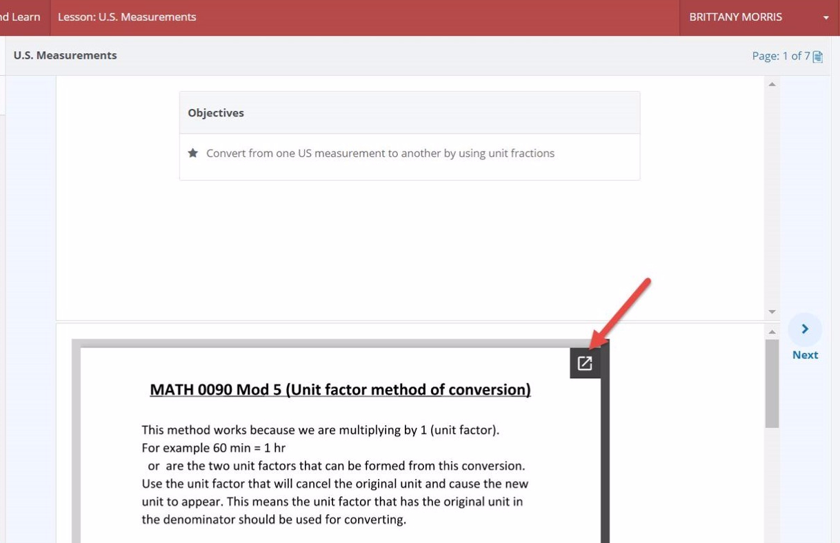 A preview of the Hawkes Learning student courseware with the Learn Screen Note is shown. Below the pre-created objectives list within the Learn mode, a Word document is shown.
