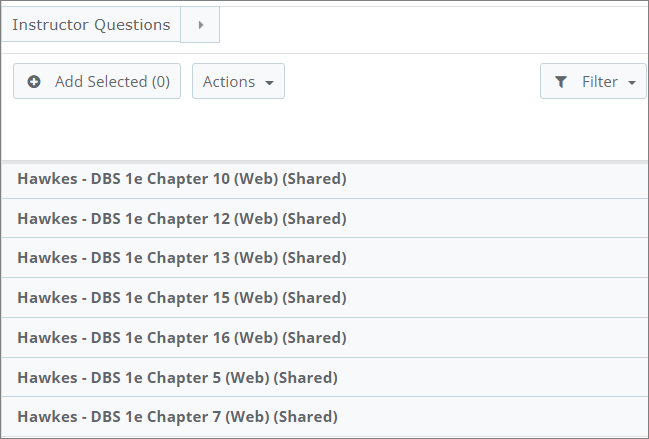 A list of questions for chapters is shown. They each are called
