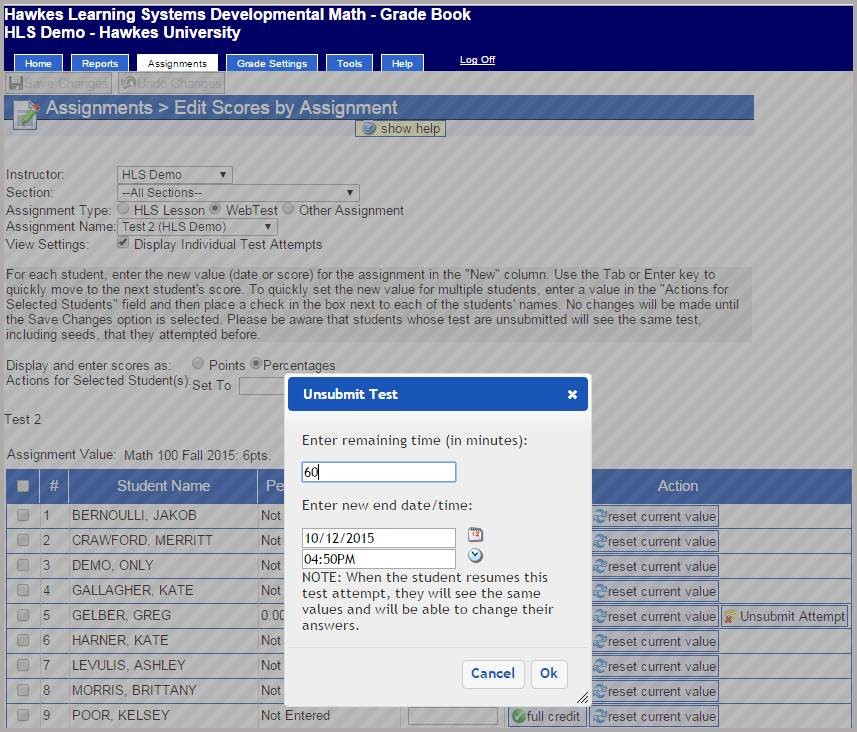 Change the time and date settings for the new submission.