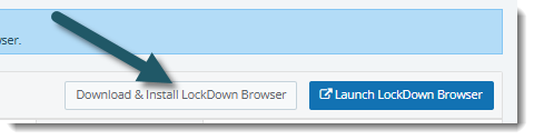 WebTest start page with an arrow pointing to the Download & Install LockDown Browser button.